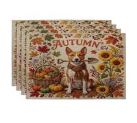 Fall Basenji - Juego de 4 manteles individuales de perro, 12 x 18 pulgadas, planta de cosecha navideña, 4 manteles lavables para el hogar, comedor en casa, decoración de cocina, fiesta de otoño
