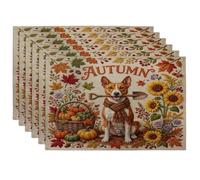 Fall Basenji - Juego de 6 manteles individuales de perro, 12 x 18 pulgadas, planta de cosecha navideña, 6 manteles individuales lavables para el hogar, comedor en casa, decoración de cocina, fiesta de