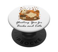 Fall Black Cat Ghosting You For Book Halloween Ghost Reading PopSockets PopGrip Adhesivo