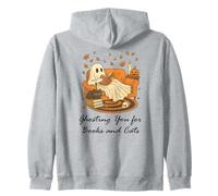 Fall Black Cat Ghosting You For Book Halloween Ghost Reading Sudadera con Capucha