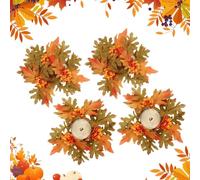 Fall Candle Rings - Artificial Harvest Table Centerpiece | 4-Pack | ABS & cloth with 25cm harvest design, 4-pack mini autumn candle rings, perfect for parties, dining, cabinet, kitchen, firepla