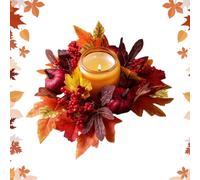 Fall Candle Rings | Artificial Maple Leaves Pumpkins Berries Garland - Autumn Candle Wreath Decor | For Thanksgiving Halloween Wedding Table Centerpiece Home Kitchen