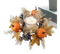 Fall Candle Rings Wreaths, 1 Piece Artificial Thanksgiving Garland Ring with Leaves and Berries, Sturdy Rustic Decoration for Dinner Table, Mantel, Window, Shelf, Door Handle or Seasonal Display