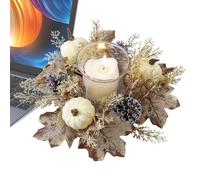 Fall Candle Rings Wreaths, 1 Piece Artificial Thanksgiving Garland Ring with Leaves and Berries, Sturdy Rustic Decoration for Dinner Table, Mantel, Window, Shelf, Door Handle or Seasonal Display