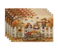 Fall Cavalier King Charles Spaniel - Juego de 4 manteles individuales de 12 x 18 pulgadas, diseño de gnomo otoñal de granja, 4 manteles individuales suaves para comedor en casa, fiesta de vacaciones