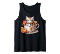 Fall Coffee and Cats Tea Cup For Women Kitten Mom Cat Lady Camiseta sin Mangas
