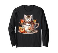 Fall Coffee and Cats Tea Cup For Women Kitten Mom Cat Lady Manga Larga
