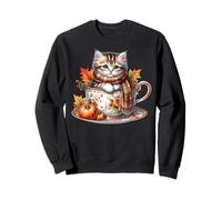 Fall Coffee and Cats Tea Cup For Women Kitten Mom Cat Lady Sudadera