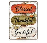 Fall Farmhouse Metal Tin Thankful Blessed Grateful Art 12x8 Inch