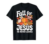 Fall for Jesus He Never Leaves Pumpkin Flower Jesus Women Camiseta