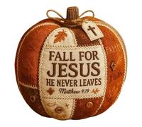 Fall For Jesus Patchwork Pumpkin Hand-Sewn Jesus Pumpkin Fabric Pumpkin Fall For Jesus He Never Leaves(1pcs)