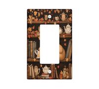 Fall Fun - Placa de pared para interruptor de zorro, 1 banda, diseño de hojas de arce otoñales, libros, té, placa frontal eléctrica para decoración de dormitorio, baño, placa de interruptor de tamaño