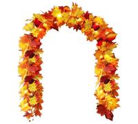 Fall Garland - 68.9 Inch Autumn Maple Vine Lights, Autumn Garland With 30 LED Fairy Lights, Maple Leaf Vine for Thanksgiving Harvest Halloween | Farmhouse Decor for Mantle, Table, Porch, Stairs, Party