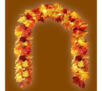 Fall Garland, PP 68.9 inch | Artificial Otomn Foliage with LED Maple Leaf Vine, Fall Hanging Plant for Home Garden Action Harvest Halloween Christmas Party Farmhouse Porch Mantle Stairs