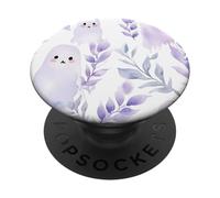 Fall Ghost Halloween Purple Ghosts Cute Floral Ghost Autumn PopSockets PopGrip Adhesivo
