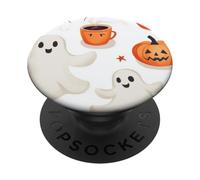 Fall Ghost Pumpkin with Coffee Mugs Halloween Ghosts Coffee PopSockets PopGrip Adhesivo