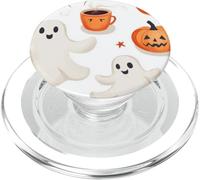 Fall Ghost Pumpkin with Coffee Mugs Halloween Ghosts Coffee PopSockets PopGrip para MagSafe