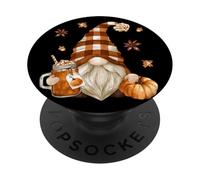 Fall GNOME In Autumn Buffalo Plaid Who Loves Pumpkin Spice PopSockets PopGrip Adhesivo