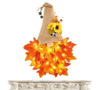Fall GNOME Wreath with LED Lights - Autumn Maple Leaf Door Decor