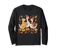 Fall Goose Autumn Pumpkins and Woodland Leaves Manga Larga