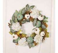 Fall Hydrangea Wreath - 18 Inch Front Door Garland, Artificial Hydrangea Wreath with Maple Leaves, Pumpkins, and Flowers | Autumn Thanksgiving Harvest Decoration for Porch, Fireplace, Wall, Window