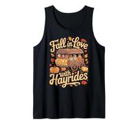 Fall In Love with Hayrides Autumn Leaves Pumpkins Harvest Camiseta sin Mangas