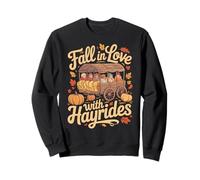 Fall In Love with Hayrides Autumn Leaves Pumpkins Harvest Sudadera