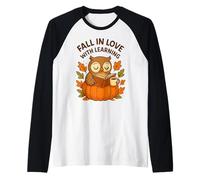 Fall in Love with Learning Cute Owl Autumn Design Camiseta Manga Raglan