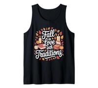 Fall In Love with Traditions Autumn Pumpkins Leaves Camiseta sin Mangas