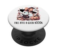 Fall Into a Good Book Cute Ghost Reading Lovers Books Coffee PopSockets PopGrip Adhesivo
