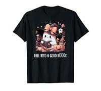 Fall Into a Good Book Ghost Reading Lovers Books and Coffee Camiseta