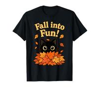 Fall Into Fun Black Cat Autumn Leaves Cute Design Camiseta