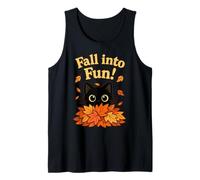Fall Into Fun Black Cat Autumn Leaves Cute Design Camiseta sin Mangas