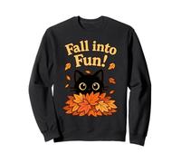Fall Into Fun Black Cat Autumn Leaves Cute Design Sudadera