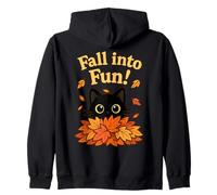 Fall Into Fun Black Cat Autumn Leaves Cute Design Sudadera con Capucha