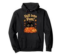 Fall Into Fun Black Cat Autumn Leaves Cute Design Sudadera con Capucha