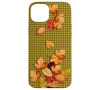 Fall Leaves - Autumn Gingham Phone Cover Forest Green Plaid Carcasa para iPhone 15 Plus