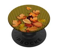 Fall Leaves - Autumn Gingham Phone Cover Forest Green Plaid PopSockets PopGrip Adhesivo