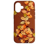 Fall Leaves - Autumn Gingham Phone Cover Rustic Brown Plaid Carcasa para iPhone 16