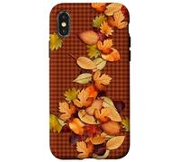 Fall Leaves - Autumn Gingham Phone Cover Rustic Brown Plaid Carcasa para iPhone X/XS