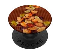 Fall Leaves - Autumn Gingham Phone Cover Rustic Brown Plaid PopSockets PopGrip Adhesivo