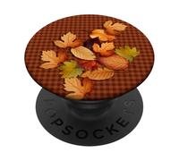 Fall Leaves - Autumn Gingham Phone Cover Rustic Brown Plaid PopSockets PopGrip Adhesivo