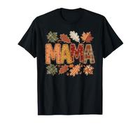 Fall Mama Patchwork Style Hojas de otoño Calabaza Camiseta
