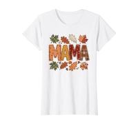 Fall Mama Patchwork Style Hojas de otoño Calabaza Camiseta gráfica económica, Mujer, Blanco, XL