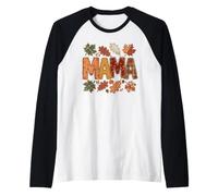 Fall Mama Patchwork Style Hojas de otoño Calabaza Camiseta Manga Raglan
