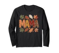 Fall Mama Patchwork Style Hojas de otoño Calabaza Manga Larga