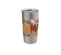 Fall Mama Patchwork Style Hojas de otoño Calabaza Vaso térmico de acero inoxidable de doble pared