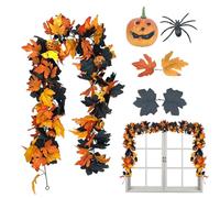 Fall Maple Garland, Pumpkin Autumn Leaf Vine Garland, Flexible Faux Leaves Wreath Decoration for Door Mantel Fireplace Tabletop Porch Window Indoor Outdoor Seasonal Display