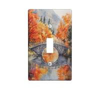 Fall Mountain Nature - Cubierta decorativa para interruptor de 1 banda, puente de otoño, barco, placa frontal eléctrica escénica para decoración de dormitorio y sala de estar