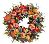 Fall Peony and Pumpkin Wreath for Front Door Decor, Farmhouse Fall Wreaths, Harvest Autumn Outdoor Wreath for Home, Halloween & Thanksgiving (45 cm)
